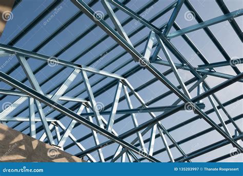 Structure Of Steel Roof Frame For Building Construction Stock Image