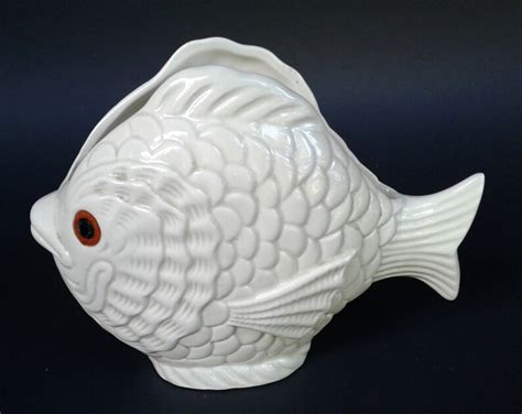 Vintage Ceramic Fish Planter White Scales Retro Mid Century Etsy