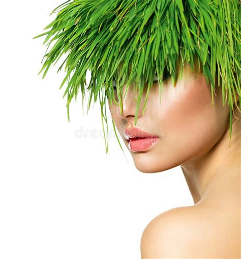 Woman With Green Grass Hair Stock Image Image Of Female Haircare