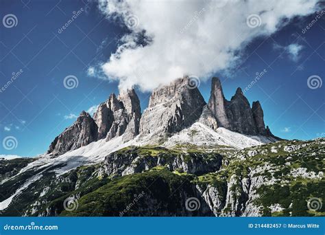 Mountainous Landscape With Clouds In Three Peaks Nature Park In Italian