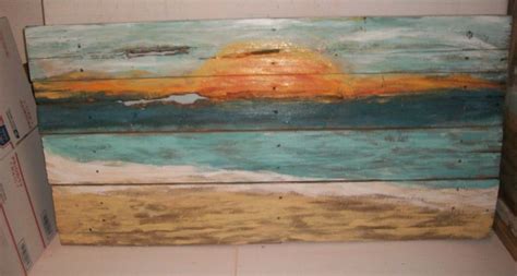 Reclaimed Barn Wood Beach Art Ocean Sunset Abstract Coastal Moden