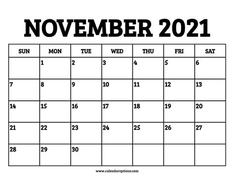 November 2021 Calendar Printable – Calendar Options