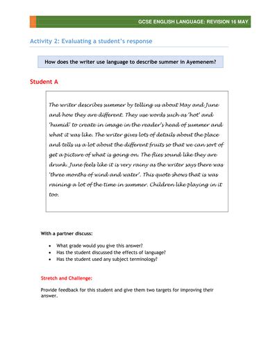 aqa gcse english paper  question  revision teaching resources