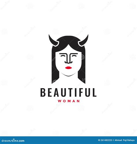 Beautiful Face Woman With Horn Logo Design Vector Stock Vector