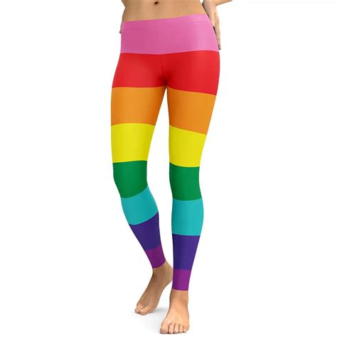 Lady Leggings Rainbow Colored Stripe Fitness Leggings Stretch Digital