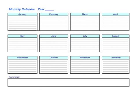 Editable Year At A Glance Calendar