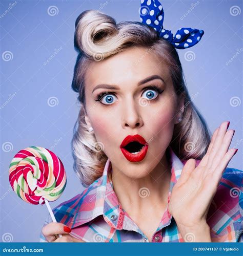 Beautiful Woman With Lollipop Pin Up Style Stock Image Image Of