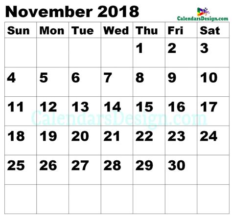 November 2018 Calendar Formats