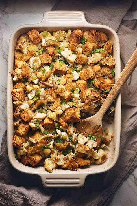 Mix in the cream of chicken. Cauliflower Stuffing with Chicken Thighs • Low Carb with ...