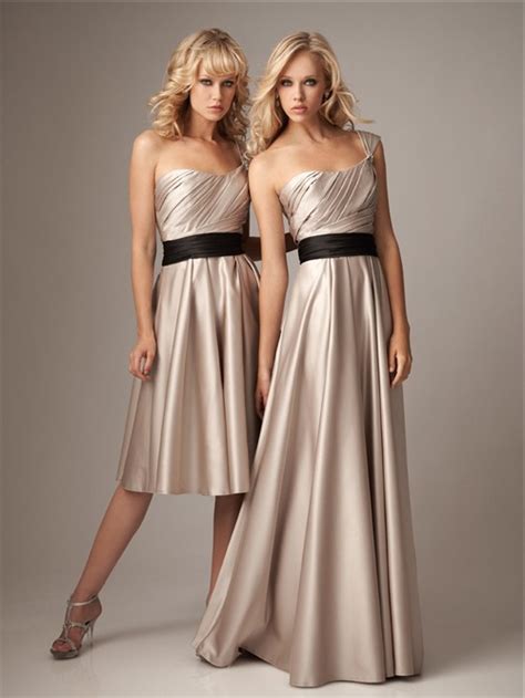 A Line One Strap Knee Length Short Champagne Silk Bridesmaid Dress With Sash