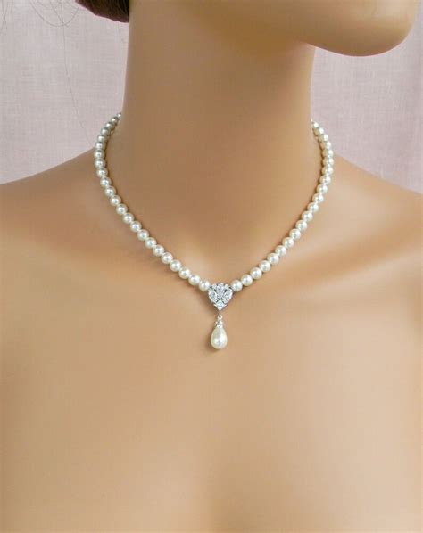 Pearl Bridal Necklace Bridal Jewelry Set Pearl Drop Etsy