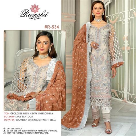 Ramsha R534 Georgette Designer Embroidered Pakistani Suits Semi
