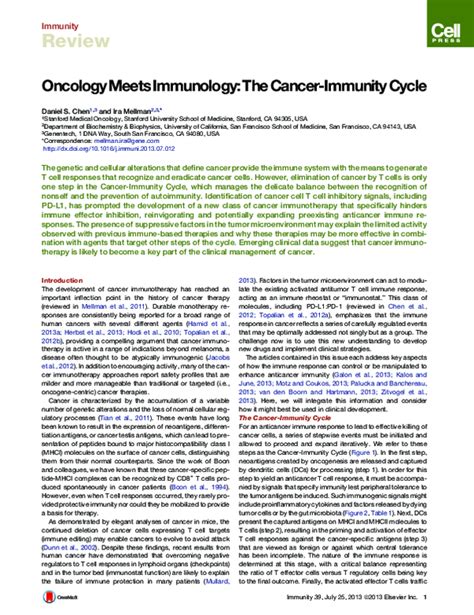 Pdf Oncology Meets Immunology The Cancer Immunity Cycle Ira