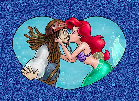 Ariel The Little Mermaid Kisses Jack Sparrow Pirates Of The Caribbean