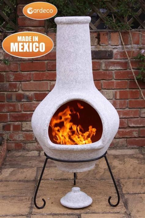 Jumbo Mexican Chimenea Tibor Mottled Pale Grey Chiminea Fire Pit