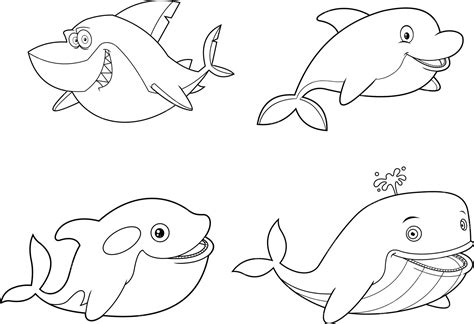 Premium Vector Outlined Ocean Or Sea Animals Cartoon Characters