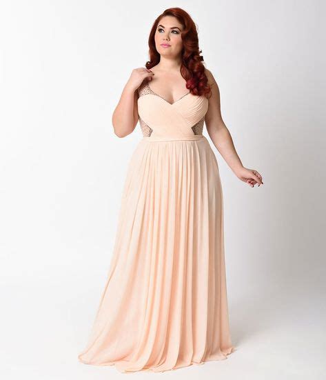 Plus Size Peach Sheer Embellished Chiffon Long Dress For Prom 2018