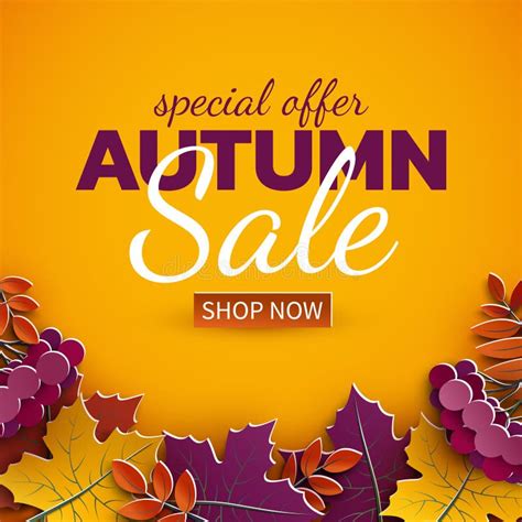 Autumn 3d Sale Banner Paper Colorful Tree Leaves On Yellow Background