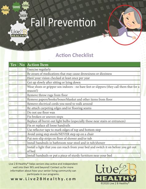 Fall Prevention Action Checklist Fall Prevention Prevention Checklist