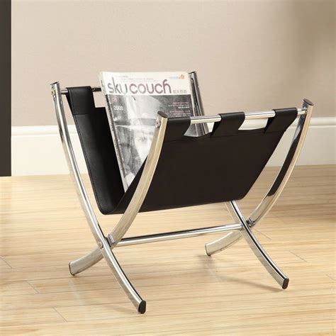 Leather Look Chrome Metal Magazine Rack Holder Stand Newspaper