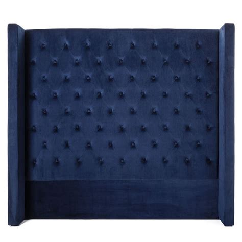 Mercer Reid Victoria Velvet Winged Bedhead Deep Blue Furniture