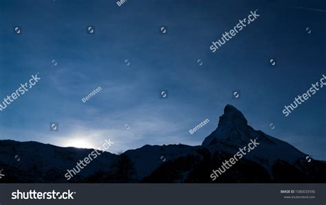 Sunset Behind Matterhorn Zermatt Switzerland Swiss Stock Photo