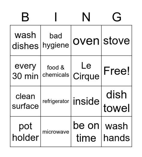 Food And Kitchen Safety Bingo Card