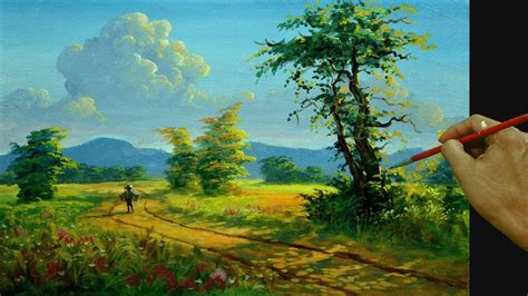 How To Paint Realistic Golden Landscape In Acrylic Afternoon Walk