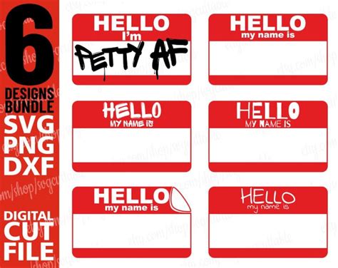 6x Hello My Name Is Name Tag Svg Hello Name Tag Template Newborn Svg