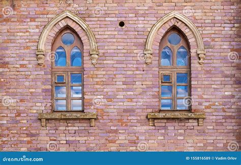 Brick Wall With Two Windows Stock Image Image Of Gothic Fragment