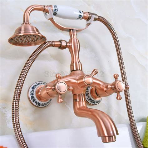 Antique Red Copper Wall Mounted Clawfoot Bathtub Faucet Telephone Style