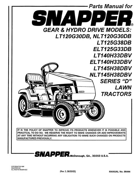 Snapper Lawn Mower Lt140h33dbv User Guide