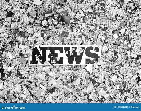 Newspaper Confetti From Above With The Word News Monochrome Stock Image