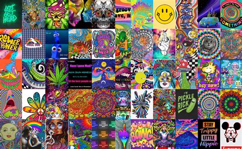 Trippy Psychedelic Photo Wall Collage Kit 55 Photos Trendy Etsy