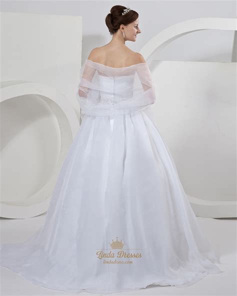 The ball gown silhouette and floor length skirt is flattering and refined. White Organza Ball Gown Strapless Wedding Dresses With ...