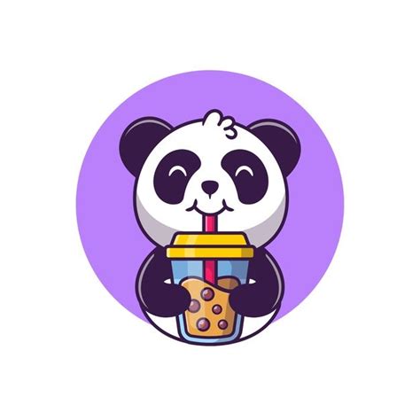 Download Cute Panda Drinking Boba Milk Tea Cartoon Vector Illustration