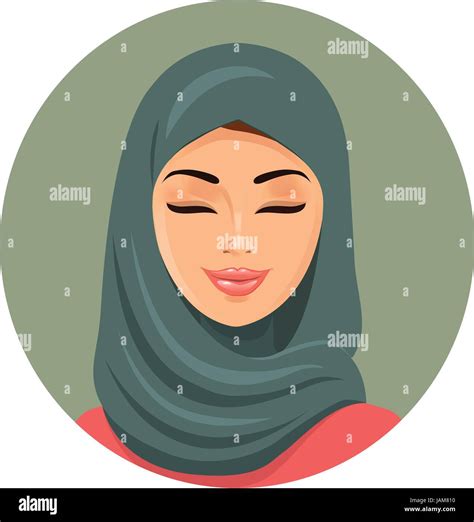 Beautiful Muslim Arab Woman Portrait In Green Hijab Closing Her Eyes