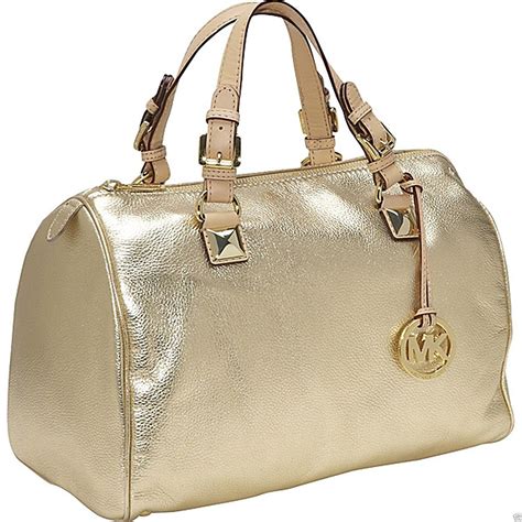 Michael Kors Large Grayson Gold Metallic Leather Satchel Purse Bag