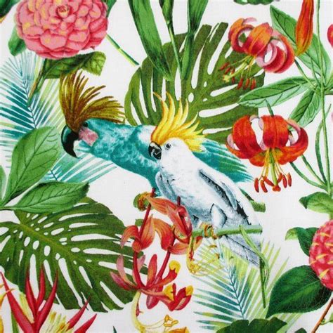 Fabric Tropical Floral With Birds On White Paradise By Windham
