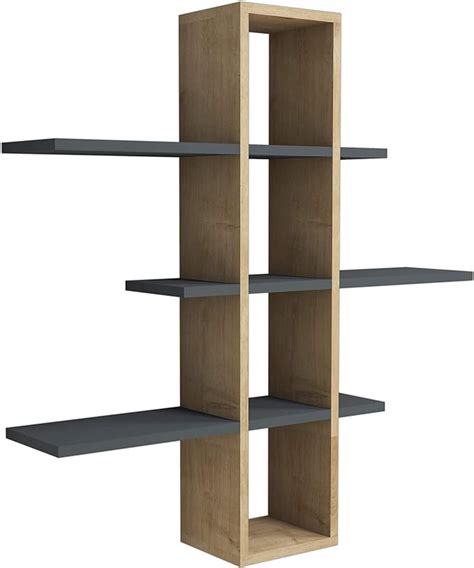 Grey And Oak Vivense Ardo Wall Mounted Bookcase Floating Shelves And