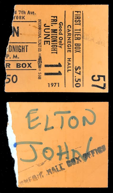 Lot Detail June Concert Ticket Stub For Elton John S Concert At Carnegie Hall