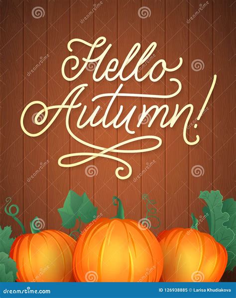 Hello Autumn Lettering Hand Written Typography Vector Illustration