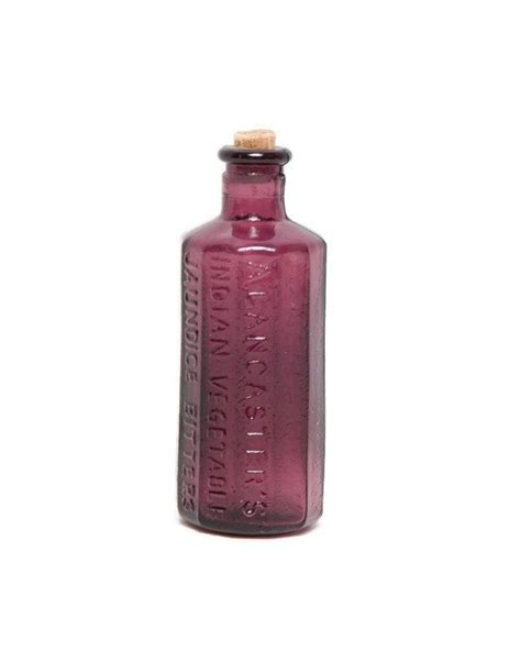Vintage Amethyst Glass Miniature Bottle With Cork Stopper Jaundice Bitters Purple Art Glass Made