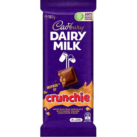 cadbury dairy milk crunchie chocolate block 180g woolworths