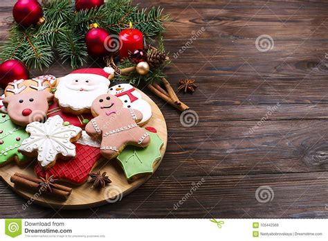 These are christmas cookies for the modern era. Various Types Of Christmas Gingerbread Cookies With Fir Tree Branches, Cinnamon Sticks, Anise ...