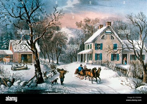 Couple Riding On Sled American Homestead Winter Currier And Ives