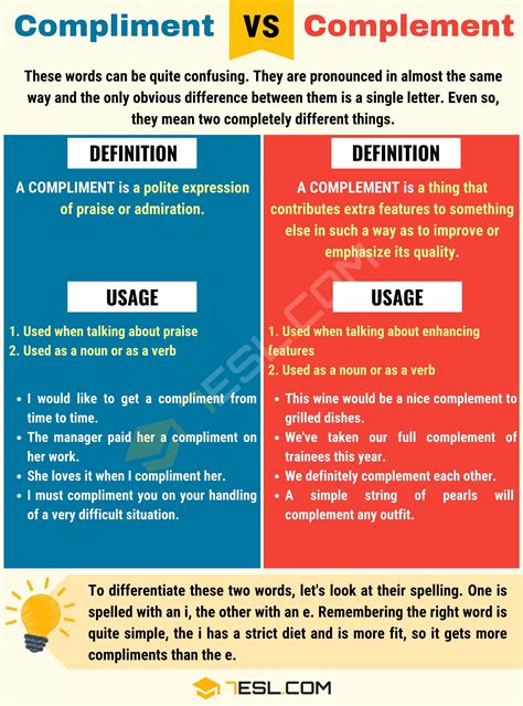 Compliment Vs Complement How To Use Complement Vs Compliment 7esl