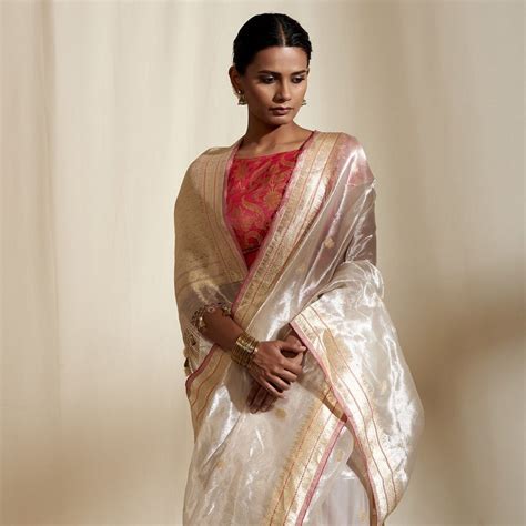 handmade pink border zari tissue tanchhui banarasi saree for women traditional indian wear