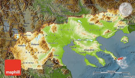 Macedonia most commonly refers to: Physical Map of Makedonia, darken