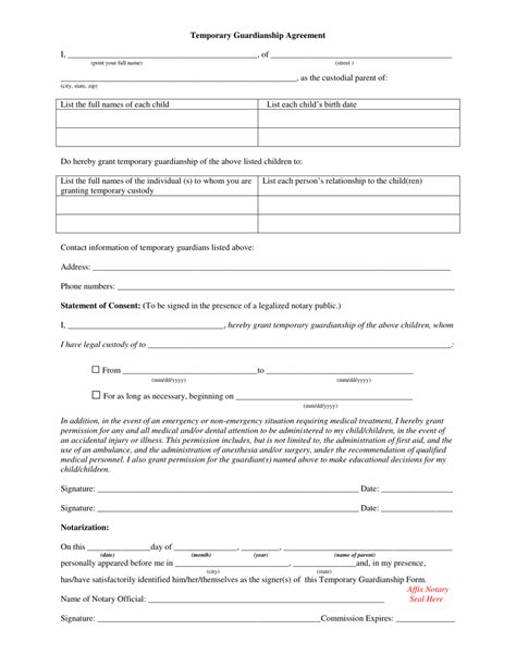 Pdf Printable Temporary Guardianship Form Printable Forms Free Online
